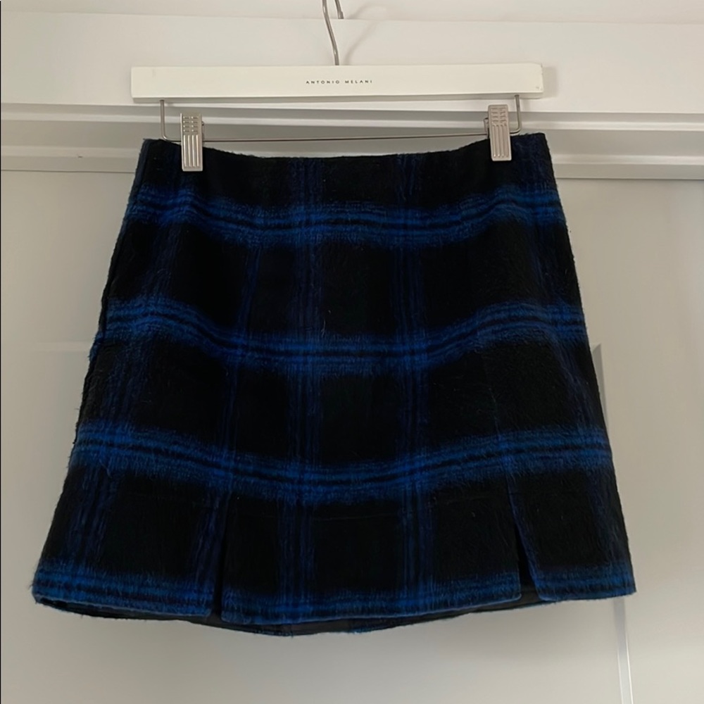 New Look Blue and Black Plaid Fitted Mini Skirt